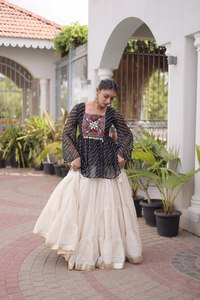 Elegant Black Striped <b>Top</b> With Cream Silk Lehenga Choli Traditional <b>Indian</b> Wedding Wear For Women Loose Fit Floor Length - Product Image 5