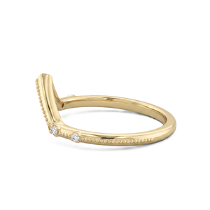 Fashion Jewelry Dainty Round Cut Lab Diamond 18K Solid Gold Chevron V Shape Ring Beaded Milgrain Minimalist Curved <b>Stacking</b> Ring - Product Image 2