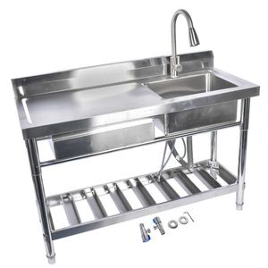 Commercial <b>Kitchen</b> Freestanding Utility <b>Sink</b> 47\" Right <b>Sink</b> Stainless Steel Fabrication with Drawer and Pull Out Faucet - Product Image 2