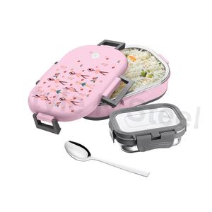 Ensemble de 3 boîtes à lunch bento à emporter carton Porte-aliments de camping en métal avec serrure Boîte à lunch unique - Product Image 1