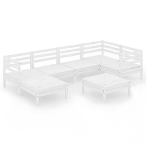 Ensemble de salon de jardin modulaire en pin massif blanc, style rustique moderne, mobilier d'extérieur 6 places - Product Image 2