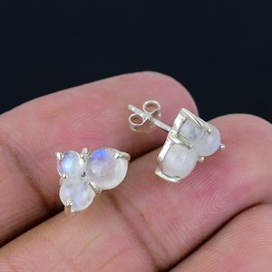 Natural Rainbow Moonstone <b>Stud</b> Earrings 925 Sterling <b>Silver</b> Handmade Fine Gemstone Jewelry Wholesale Supplier - Product Image 1