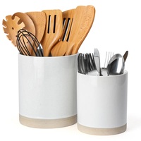 Premium keramische bestekhouder set, dubbele maat, matte afwerking, dikke bodem, hittebestendig, keukenblad opbergorganizer