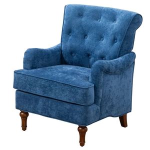 Fauteuil d'appoint confortable en tissu chenille avec pieds en bois rétro, rembourré, pour salon, avec ressorts et coussins uniques - Product Image 1
