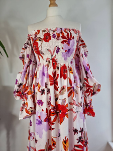 Midi Paisley Floral Cómodo Mezcla de algodón Seda para Bodas de verano High Teas Elegante Blanco Púrpura Rojo Colores Casual Maxi - Product Image 5