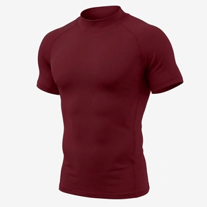 <b>Men's</b> <b>Burgundy</b> Short Sleeve Compression <b>Shirt</b> Quick Dry Spandex Polyester Athletic Top - Product Image 5