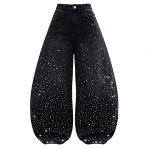 SPINE CRAFT Jean Harem Baggy Homme en Denim Délavé Léger et Ample avec Effet Cristal - Product Image 1