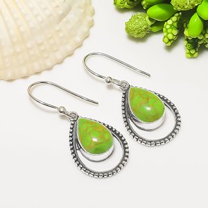COPPER GREEN TURQUOISE 925 Sterling <b>Silver</b> <b>Earring</b> Handmade Gemstone Jewelry Women <b>Earring</b> Unique Jewelry - Product Image 2