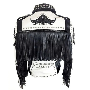 Customized Men's <b>Rhinestone</b> Applique Embroidery Leather Bomber <b>Jacket</b> Vintage Distressed Full Zip Waterproof Eco-Friendly - Product Image 2