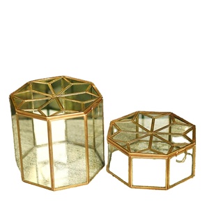 Metal & Glass Octagonal Jewellery Box in Gold - Product Image 1