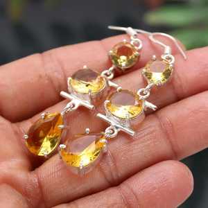 Faceted <b>Citrine</b> <b>Earring</b> 925 Sterling Silver Yellow Colour Gemstone Handmade Solitaire Jewelry - Product Image 6