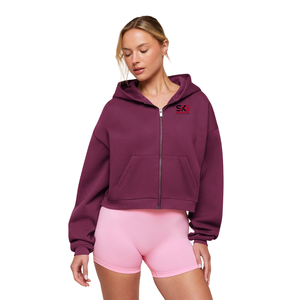 Women's Cropped Zip Hoodie <b>Fleece</b> <b>Lined</b> Hooded Sweatshirt Solid Color Casual <b>Jacket</b> for Autumn Winter - Product Image 1