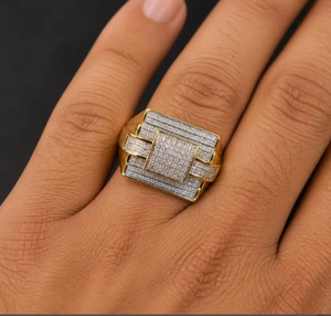 Anillo Hip Hop para Hombre, Chapado en Oro, Forma Cuadrada, con Circonitas Cúbicas, Joyería Brillante - Product Image 4