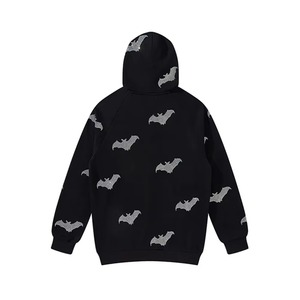 Sweat-shirt à capuche noir pour homme, imprimé chauve-souris, style streetwear décontracté surdimensionné en tricot pour l'automne - Product Image 1