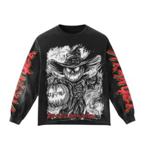 Sweat-shirt en coton 100% noir pour homme et femme, imprimé numérique effet soleil décoloré, motif effrayant d'horreur, idéal pour l'Halloween et l'hiver - Product Image 1