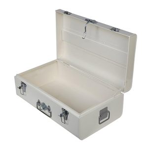 Metal <b>Storage</b> <b>Box</b> Rectangular Hinged Lid With Handle Tools Organizer Minimalist Design 1 Layer White home decor - Product Image 1