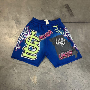 Pantalones Cortos de Hombre con Estampado Frontal, de Moda, para Verano, Estilo Urbano, Vintage, Lavado Ácido, Tejido Elástico, 100% Tejido, de Venta Caliente - Product Image 4