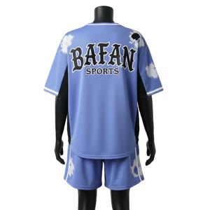 Ensemble short et maillot de baseball pour femme en tissu interlock polyester premium, panneau en maille bleu-noir, logo personnalisé, ensembles pour femme 100% coton - Product Image 2