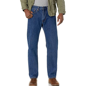 Jeans de Mezclilla para Hombre, Corte Recto, Azul Oscuro, Cintura Media, Corte Regular, 5 Bolsillos, Lavado, Tallas Grandes, Estilo Urbano - Product Image 3