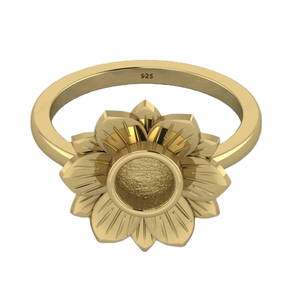 High Quality 14k Gold Plated 925 Sterling Silver 10mm Lotus Flower Semi Mount <b>Blank</b> Bezel Setting <b>Ring</b> with Pearl - Product Image 1