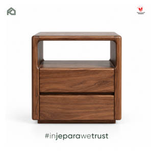 Table de chevet moderne en teck massif avec 2 tiroirs, finition noyer, table de nuit en bois pour chambre à coucher, hôtel, villa, meubles - Product Image 5
