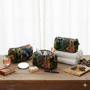 Handmade Quilted Cotton Eco-Friendly <b>Case</b> <b>Makeup</b> Bags Set 3 Floral for Organizer Foldable Recyclable Cosmetic Pouches - Product Image 1