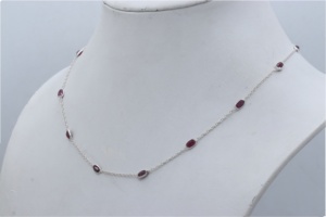 Wholesale 925 Sterling Silver Natural Oval Ruby Bezel Set Station Chain Necklace Memoria Jewels - Product Image 6