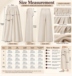 Pantalones Largos de Verano para Mujer, Color Beige, Cintura Alta, Pierna Ancha, Estilo Casual, Mezcla de Lino, Plisados, Corte Holgado - Product Image 3