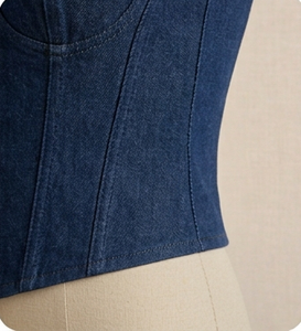 Denim <b>Patchwork</b> Corset Dress Zip Front Sleeveless Casual Dress for Streetwear Boutique - Product Image 4