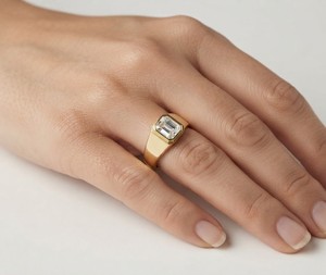 Natural Emerald Cut Diamond D VVS1 14K Yellow Gold Bezel Signet <b>Ring</b> <b>Men</b> Women Luxury Fine Jewelry - Product Image 3
