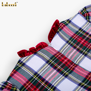 Robe Tartan Mini pour Filles, Ornée de Perles, Brodée à la Main, 100% Coton Respirant, Écologique, ODM - DR4620 - Product Image 5