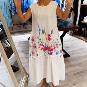 Nuevo Vestido Midi Elegante sin Mangas con Estampado Floral para Mujer, Tela Ligera y Transpirable, Cuello Redondo, Corte en A - Product Image 4