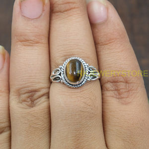 แหวนพลอยตาเสือสีน้ำตาลธรรมชาติ แหวนเงินแท้ 925 แหวนทำมือ แหวนแทนใจสำหรับเธอ เครื่องประดับตาเสือ ของขวัญคริสต์มาส - Product Image 5