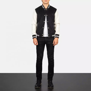 Customized Men's Trendy Varsity Bomber <b>Jacket</b> Fashionable Loose Casual Style with Stand Collar and Embroidered Patches - Product Image 2