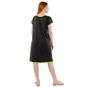 Vestido de maternidad con estampado de dibujos animados para mujer, cuello en V, manga corta, corte holgado, longitud media, gris con ribete amarillo, ropa informal - Product Image 2