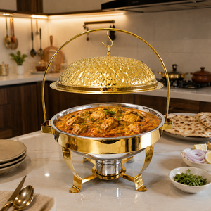 Luxury Gold Stainless Steel Round Chafing Dish <b>Buffet</b> <b>Server</b> Food Warmer with Hammered Lid Hotel Catering Restaurant Banquet OEM - Product Image 3