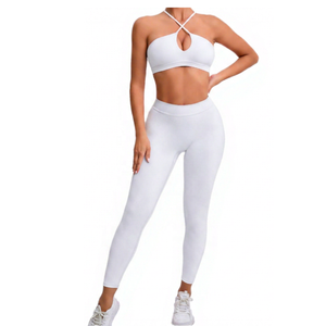 Conjunto de Yoga de 2 Piezas con Logotipo Frontal Personalizado, Transpirable, Leggings de Cintura Alta y Top Cruzado sin Tirantes, Ropa Deportiva para Mujer - Product Image 3