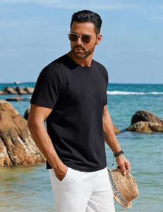 Camiseta de Manga Corta para Hombre, Cuello Redondo, Color Negro, Corte Regular, Estilo Casual, Tejido de Algodón Transpirable - Product Image 2