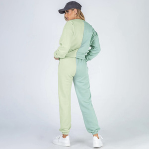 Conjunto Deportivo de 2 Piezas para Mujer, Color Block, Top Corto de Manga Larga, Pantalones Jogger, Corte Holgado Informal, Primavera Verano, Tejido de Algodón - Product Image 3