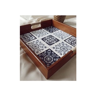 ถาดไม้ทำมือลายดอกไม้แบบธรรมชาติ สำหรับเสิร์ฟชา กาแฟ ขนม และของหวาน - Product Image 4