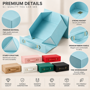 Boîte cadeau pliante de luxe avec poignée en ruban, emballage rigide en papier, boîte cadeau personnalisée pour bijoux, vêtements, mariage et articles de luxe - Product Image 2