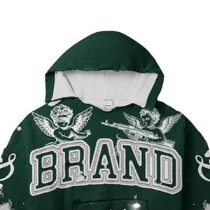 Sudadera con Capucha Personalizada BRAND 2026 para Hombre, Verde con Estampado de Diamantes de Imitación, Estilo Urbano, Tejido de Punto, Poliéster, Estilo Otoñal - Product Image 2