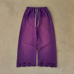 Custom Printed Sun Faded <b>Stacked</b> <b>Jogger</b> Double Waist Sweatpants Streetwear Acid Wash Distressed Baggy Track Pants for Men - Product Image 1