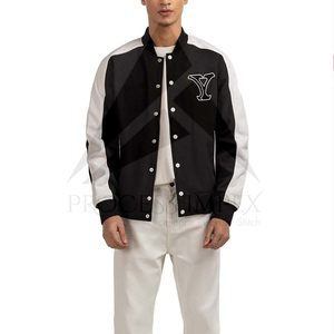 Veste universitaire noire et blanche pour homme avec logo Y brodé, col montant, boutons sur le devant, style décontracté pour l'automne - Product Image 1