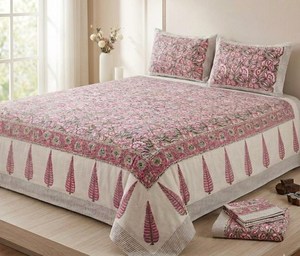 Hand Block Print Cotton Bedsheet Ethnic Floral Indian <b>Bedding</b> for Home Decor for Best Price - Product Image 3
