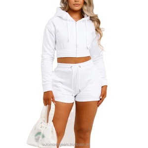Nueva llegada con estilo patrón sólido cómodo polar tamaño 6XL ropa de gimnasio de calidad superior de las mujeres Crop Hoodie Shorts Set - Product Image 5