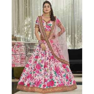 Ropa de boda de seda con estampado floral rosa claro Lehenga Choli - Product Image 6