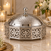 Plat de service de luxe en acier inoxydable avec couvercle en dôme martelé, durable, écologique, isolé, pour plats chauds, 24 cm de diamètre