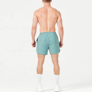Shorts cargo bleus délavés brodés effet vieilli avec logo personnalisé, double épaisseur aux genoux, parfaits pour la randonnée, les voyages, les tenues décontractées d'été, légers - Product Image 2