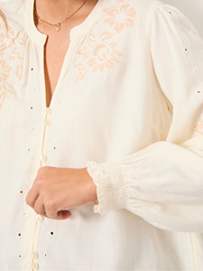 Camisa de Lino Bordada Estilo Francés Vintage para Mujer, Manga Larga Tipo Farol, Blusa Casual de Oficina, Cómoda para el Día a Día - Product Image 4